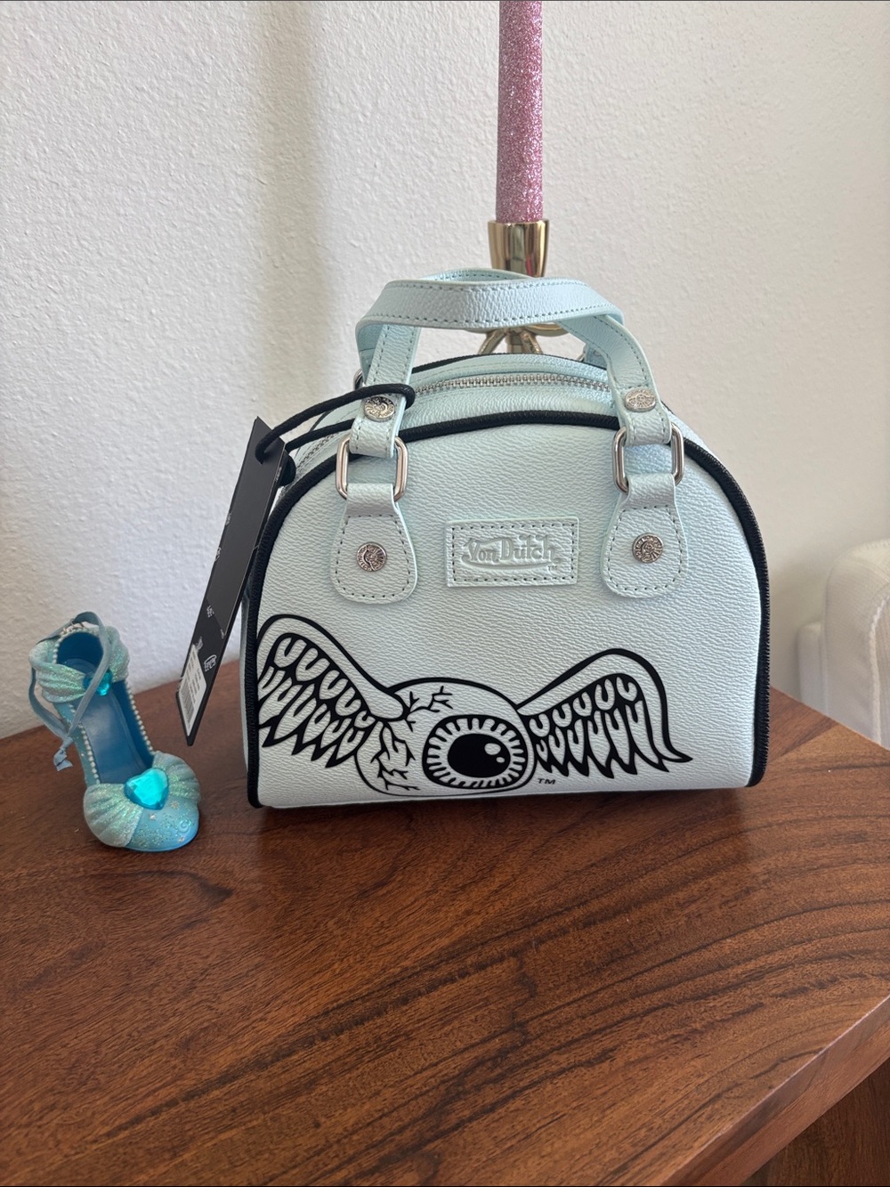 Von Dutch Light Blue Winged Eye Mini Satchel RARE